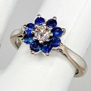 BLUE SAPPHIRE HALO 18K WHITE GOLD RING